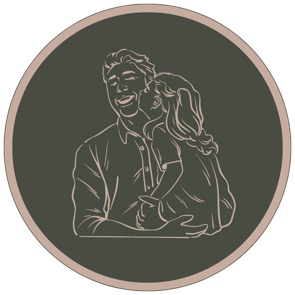 Pictogramme / badge représentant l'entreprise familiale avec un père et sa fille